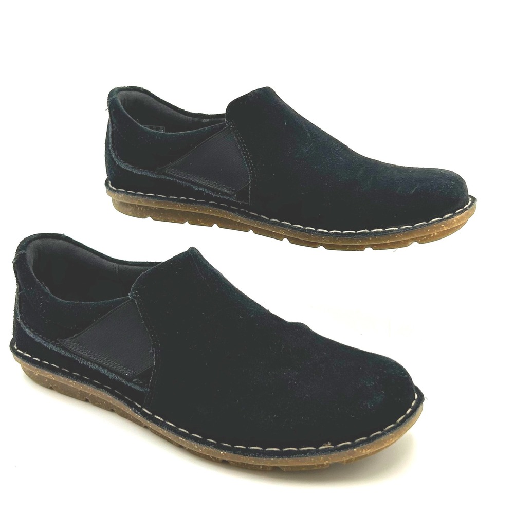 Clarks Tamitha Gwyn black suede leather loafer shoes Womens 9.5 Slip On Comfort